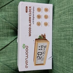 Wood Alarm Clock with LCD Digital Display - Brown